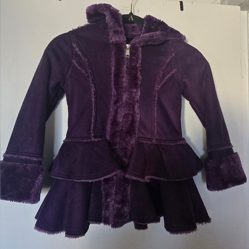 Hawke & Co Deep Purple Faux Fur Hooded Peplum Jacket
